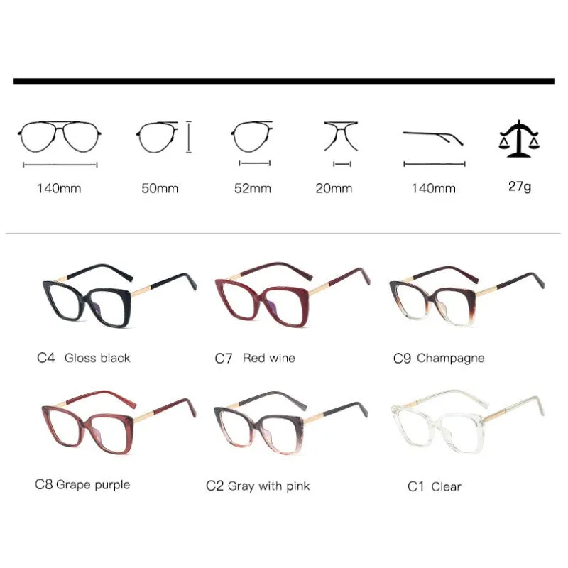 Hotony Women's Full Rim Square Cat Eye TR 90 Alloy Frame Eyeglasses