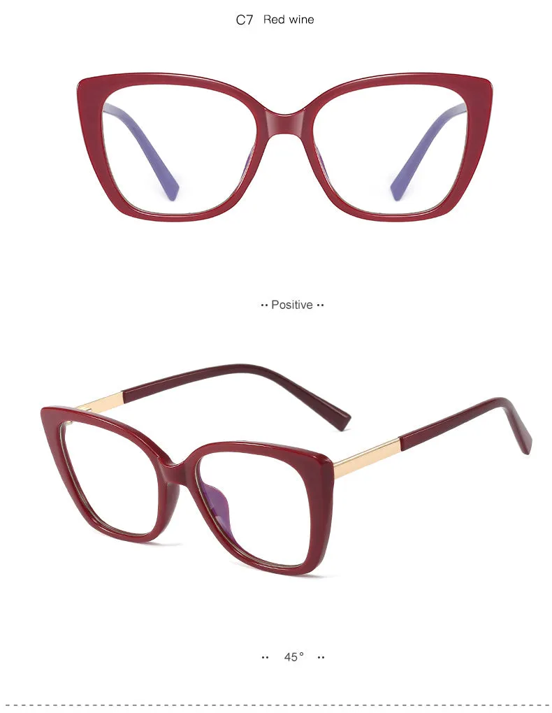 Hotony Women's Full Rim Square Cat Eye TR 90 Alloy Frame Eyeglasses
