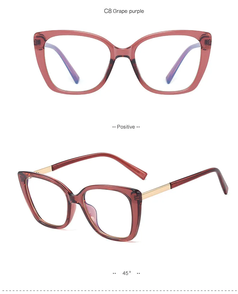 Hotony Women's Full Rim Square Cat Eye TR 90 Alloy Frame Eyeglasses