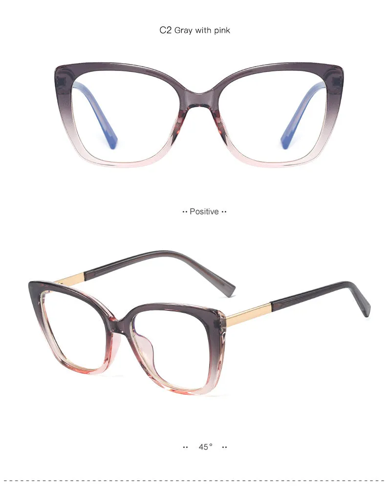 Hotony Women's Full Rim Square Cat Eye TR 90 Alloy Frame Eyeglasses