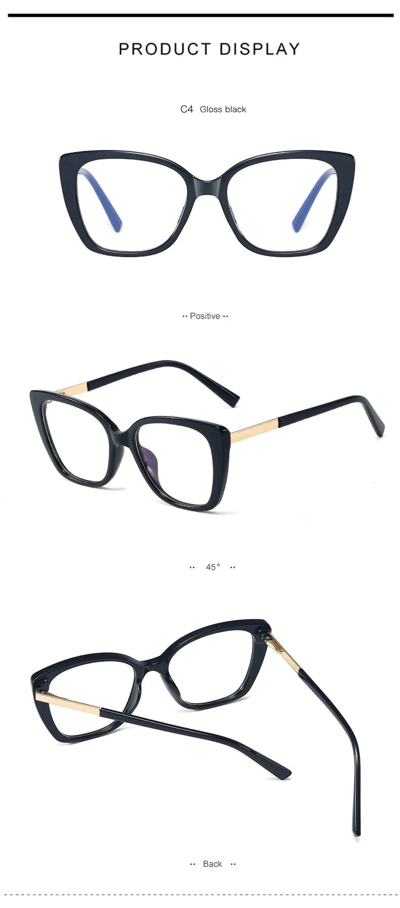 Hotony Women's Full Rim Square Cat Eye TR 90 Alloy Frame Eyeglasses