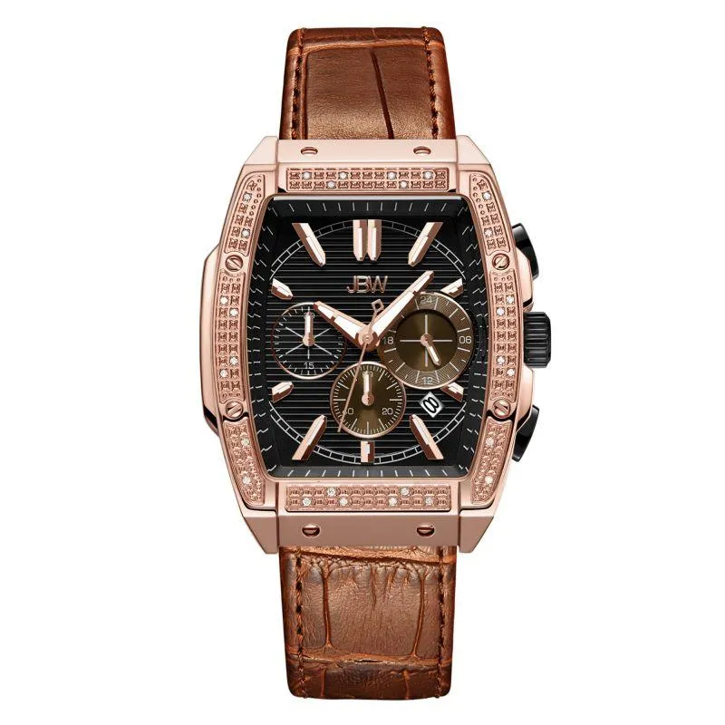 Jbw Luxury Echelon Watch With Leather Band 0.28 Ctw Diamond Wrist Men's Watch - Brown - J6379