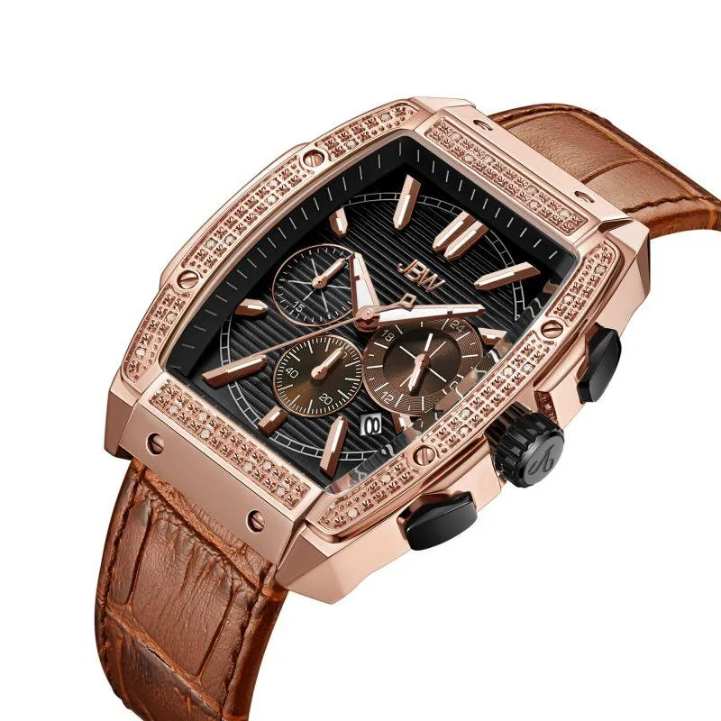 Jbw Luxury Echelon Watch With Leather Band 0.28 Ctw Diamond Wrist Men's Watch - Brown - J6379