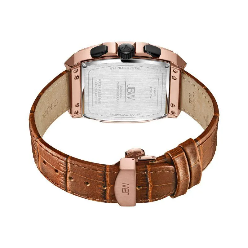 Jbw Luxury Echelon Watch With Leather Band 0.28 Ctw Diamond Wrist Men's Watch - Brown - J6379
