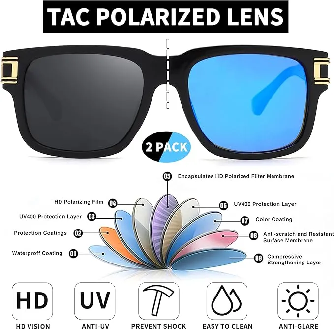 Jim Halo Polarized Sunglasses for Men Women, Classic Retro Square Sun Glasses for Driving Fishing UV400 Protection