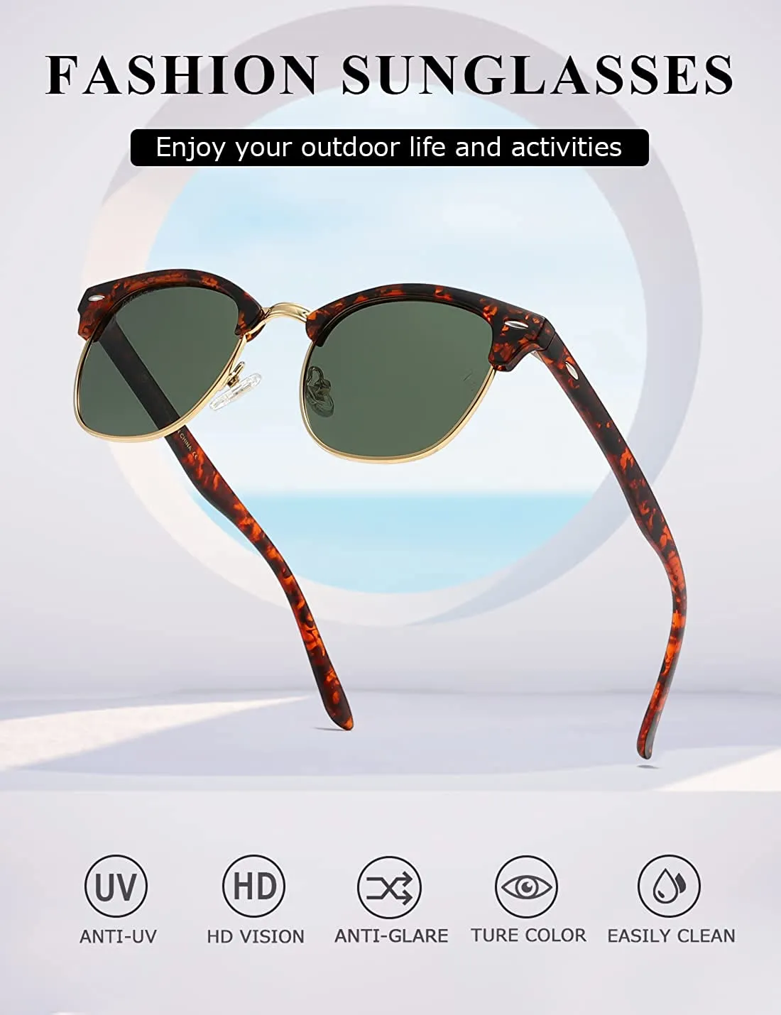 JOLLYNOVA Polarized Sunglasses For Women And Men Semi Rimless Frame Retro Sun Glasses AE0369