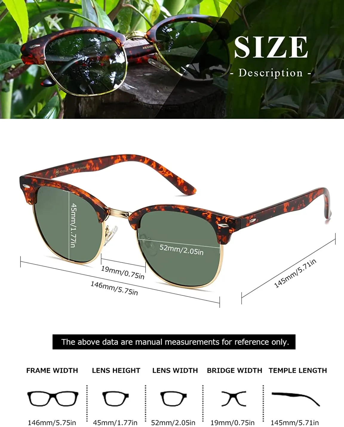 JOLLYNOVA Polarized Sunglasses For Women And Men Semi Rimless Frame Retro Sun Glasses AE0369