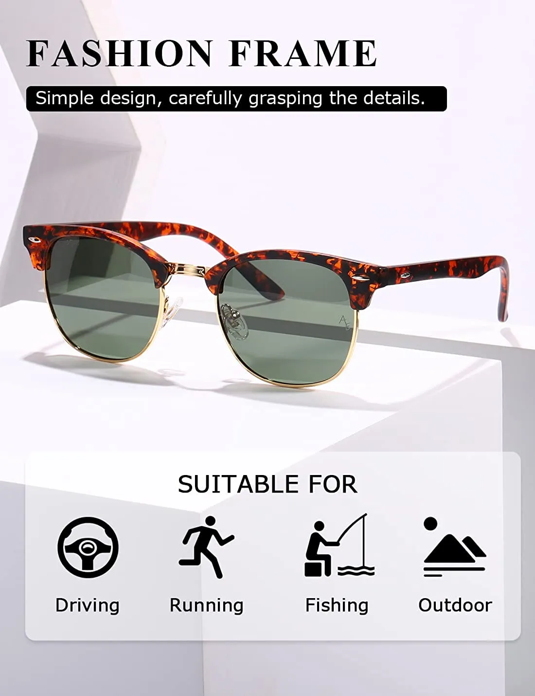 JOLLYNOVA Polarized Sunglasses For Women And Men Semi Rimless Frame Retro Sun Glasses AE0369