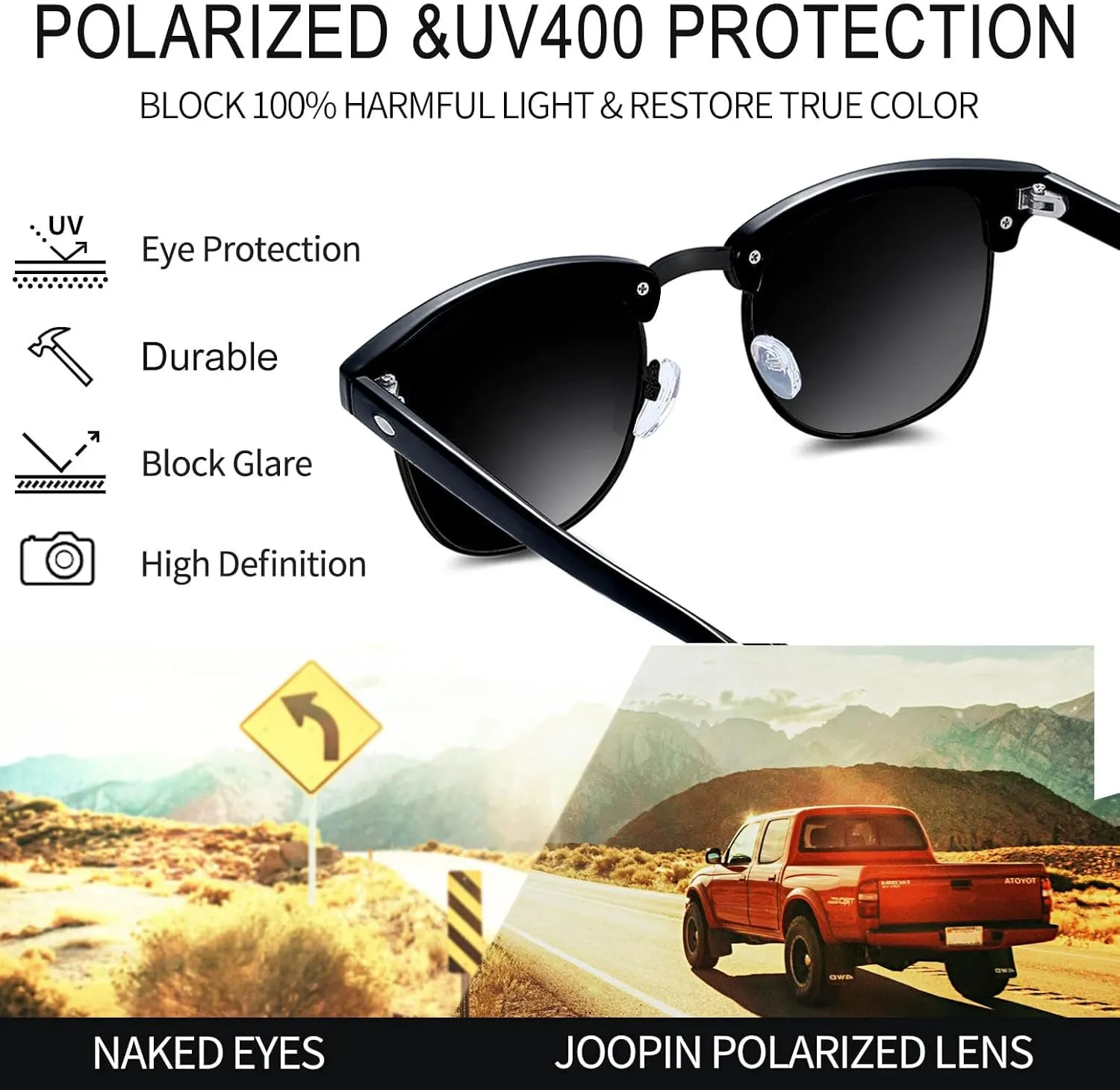 Joopin Vintage Sunglasses Half Frame Sun Glasses Polarized UV Protection Browline Shades for Women Men