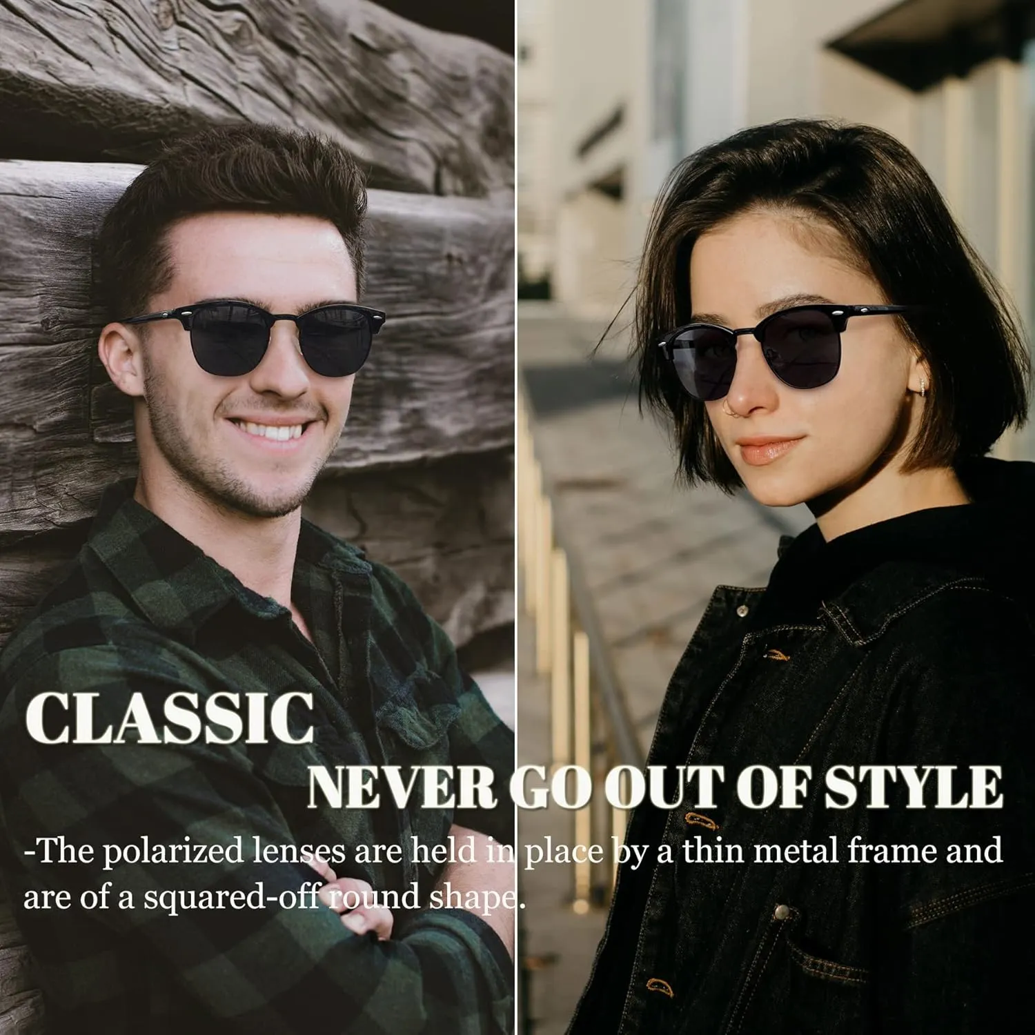 Joopin Vintage Sunglasses Half Frame Sun Glasses Polarized UV Protection Browline Shades for Women Men