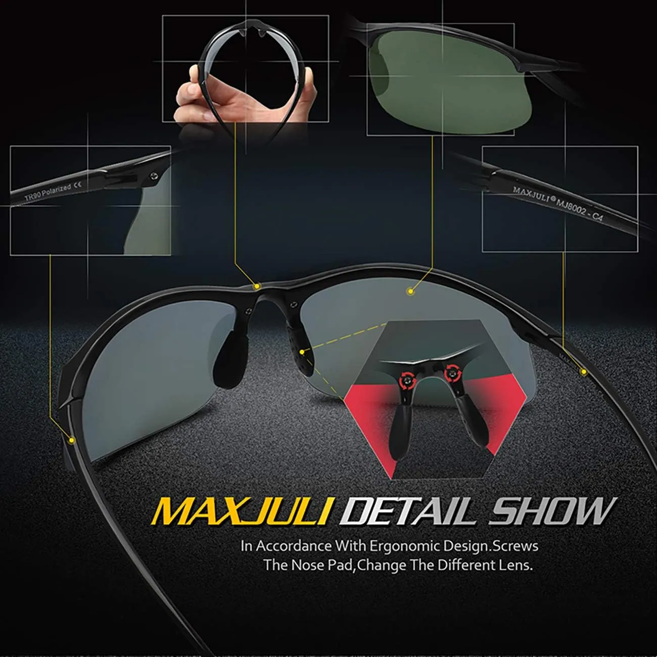 JULI Polarized Sports Sunglasses for Men Women Tr90 Unbreakable Frame for Running Fishing Baseball Driving MJ8002