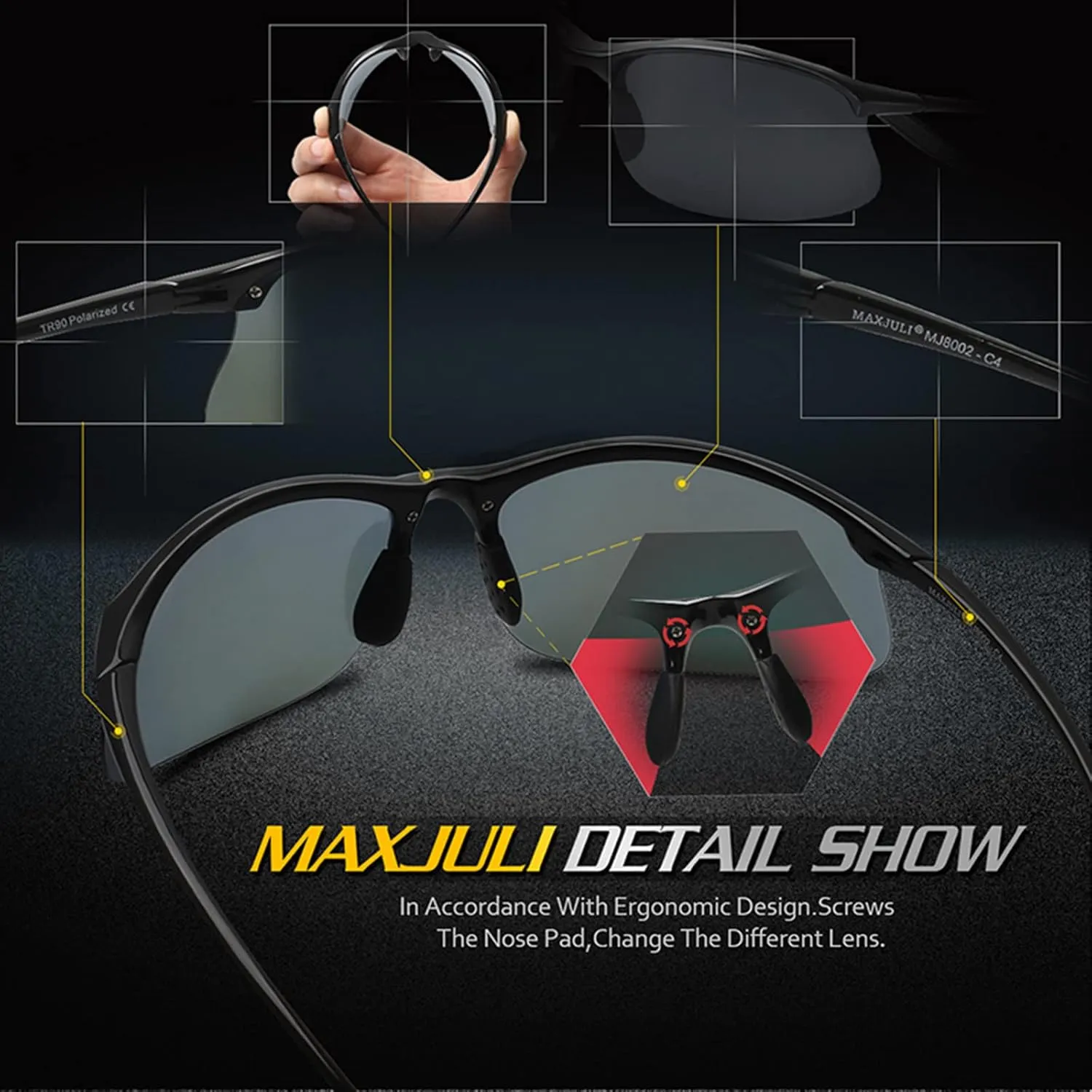 JULI Polarized Sports Sunglasses for Men Women Tr90 Unbreakable Frame for Running Fishing Baseball Driving MJ8002