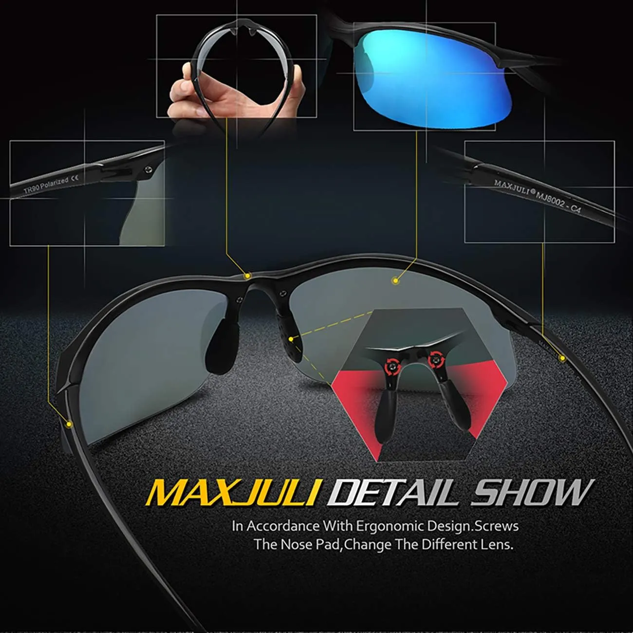 JULI Polarized Sports Sunglasses for Men Women Tr90 Unbreakable Frame for Running Fishing Baseball Driving MJ8002