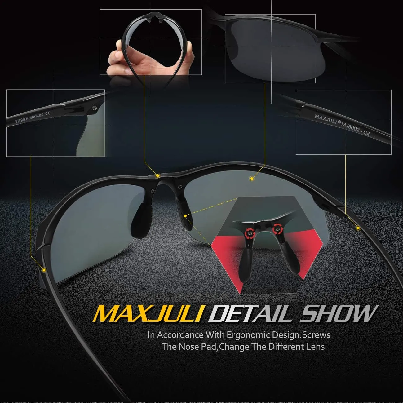 JULI Polarized Sports Sunglasses for Men Women Tr90 Unbreakable Frame for Running Fishing Baseball Driving MJ8002