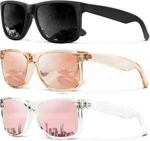 KALIYADI Sunglasses Men Polarized Sun glasses for Mens Womens Classic Matte Black Frame UV Protection 3pack