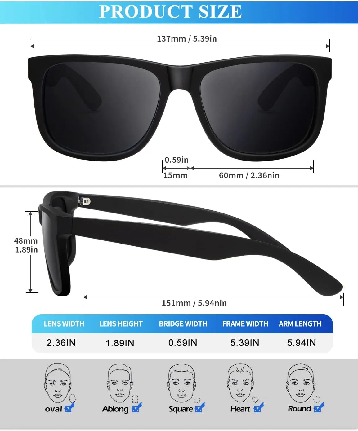 KALIYADI Sunglasses Men Polarized Sun glasses for Mens Womens Classic Matte Black Frame UV Protection 3pack