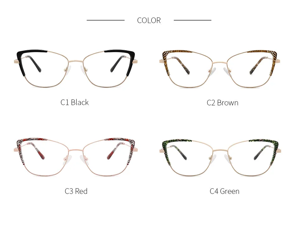Kansept Women's Full Rim Cat Eye Stainless Steel Frame Eyeglasses Ms8124