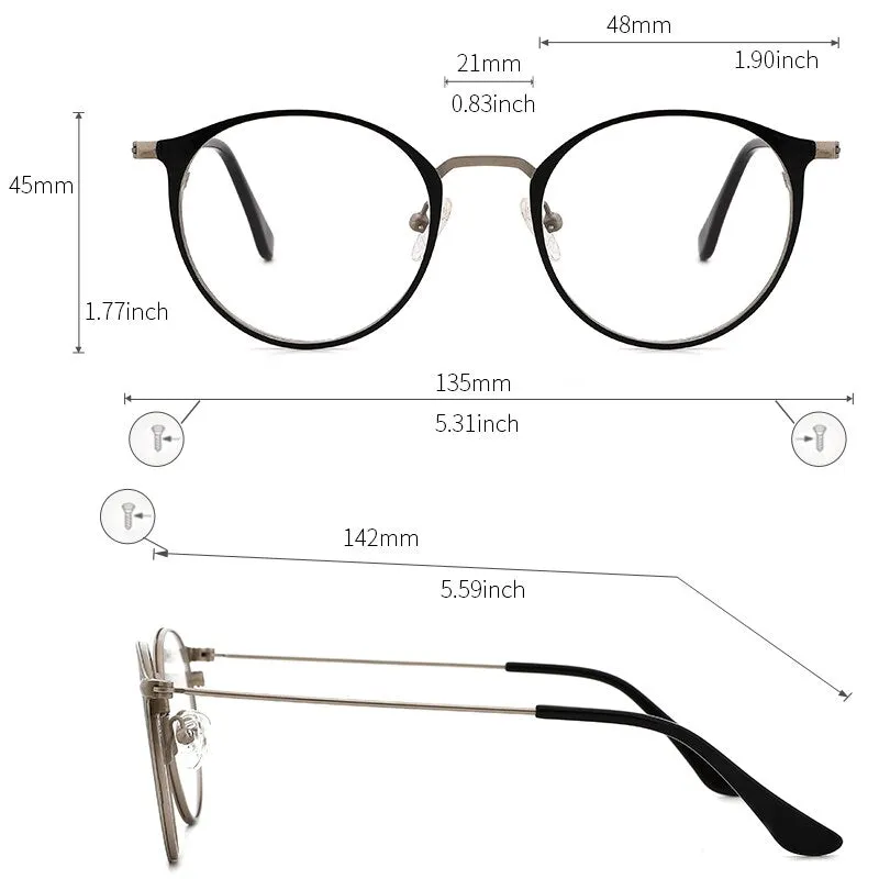 Kansept Women's Full Rim Round Cat Eye Stainless Steel Eyeglasses 0024