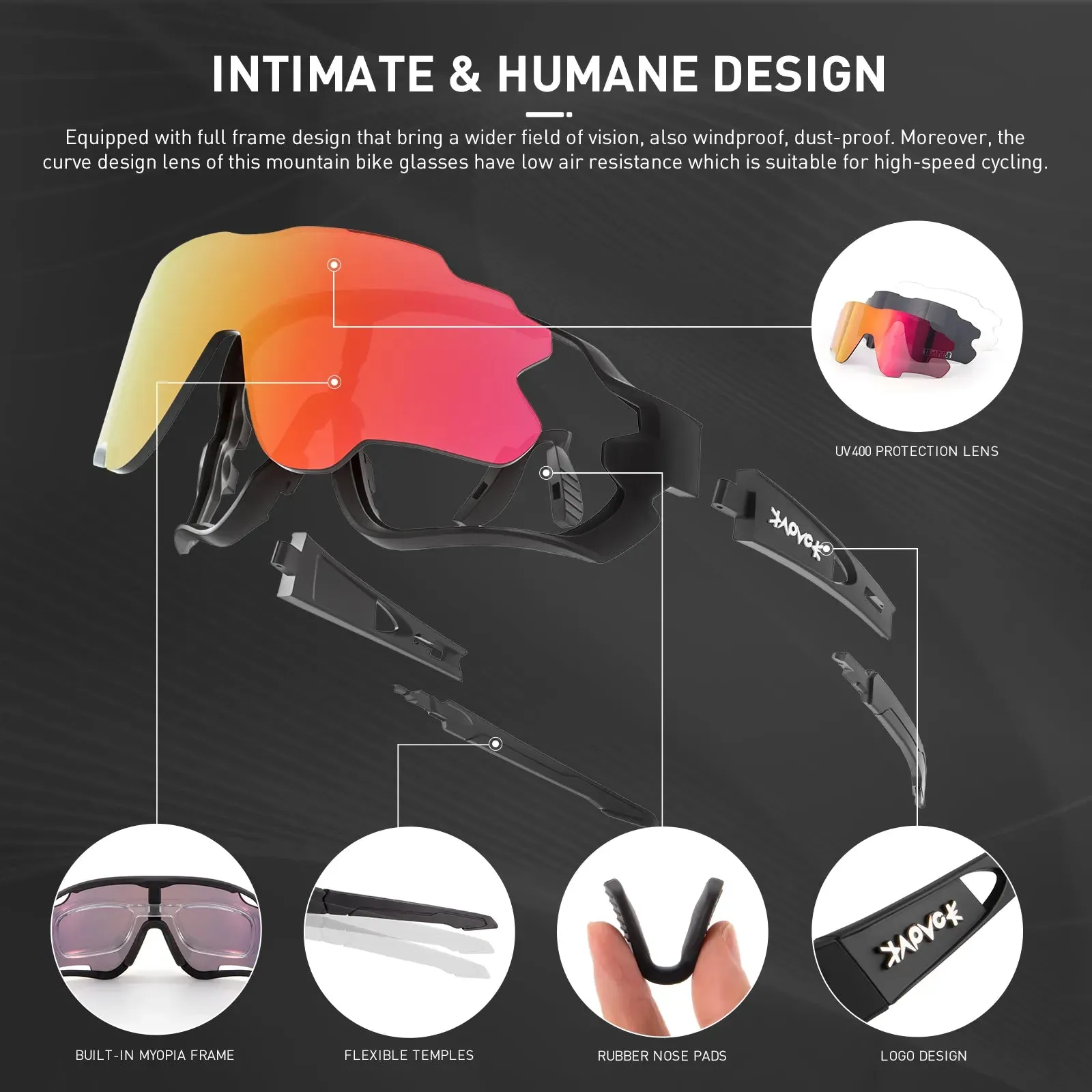 Kapvoe Outdoor Sports Cycling Glasses Polarized Bicycle Sunglasses Road Bike UV400 Mountain Men Women Cycling Goggles Eyewear