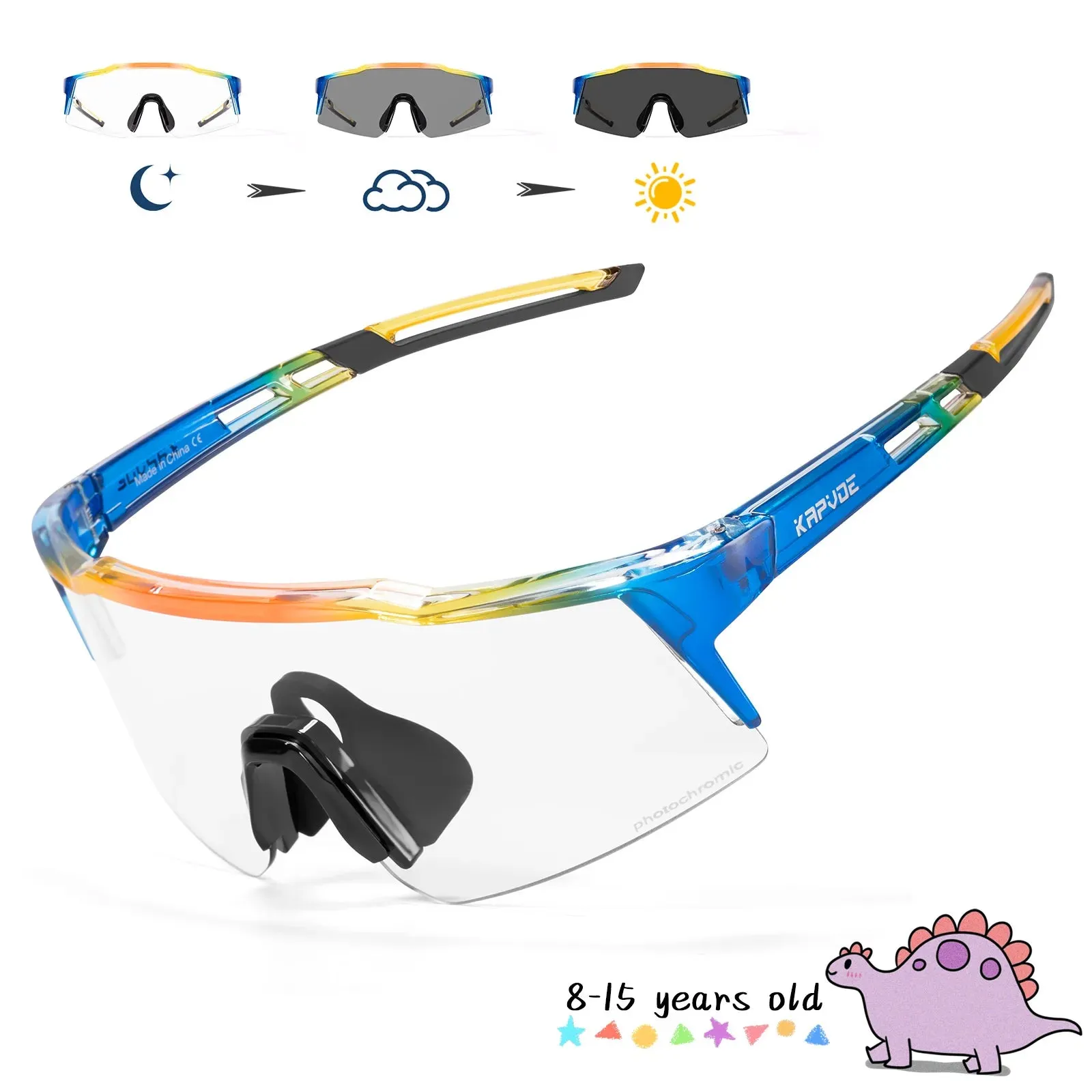 Kapvoe Teen Glasses Photochromic Sunglasses Sports Cycling Kids UV400 Boys Bike Glasses Outdoor Girl Bicycle Protection Glasses