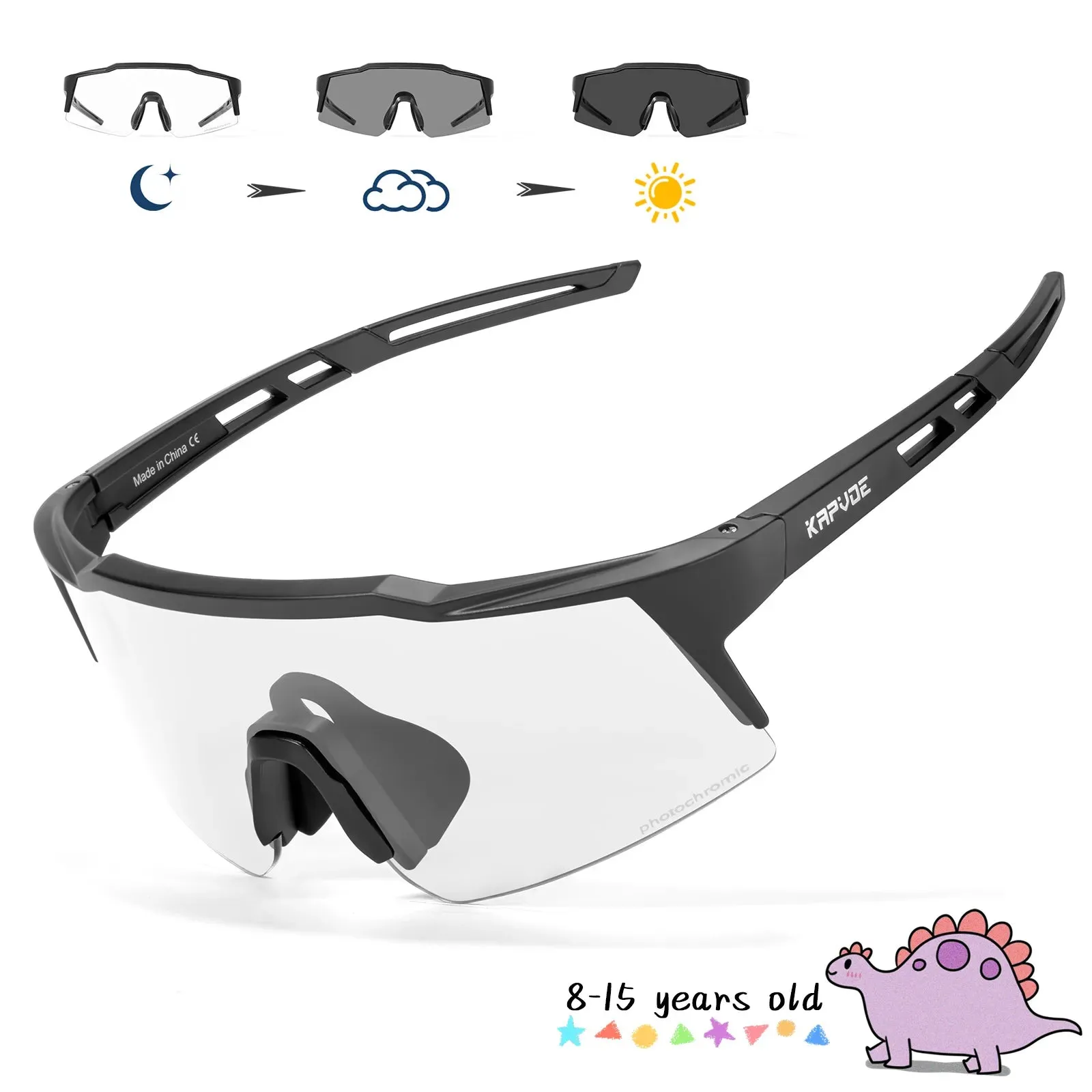 Kapvoe Teen Glasses Photochromic Sunglasses Sports Cycling Kids UV400 Boys Bike Glasses Outdoor Girl Bicycle Protection Glasses