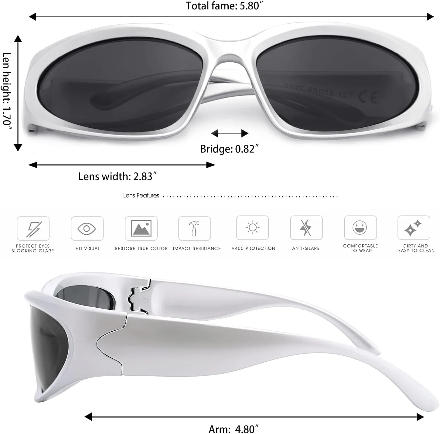 knliwkm 2 Pairs Y2K Wrap Around Sunglasses Sports Futuristic Oval Glasses for Women Men Trendy Fashion Shades Silver