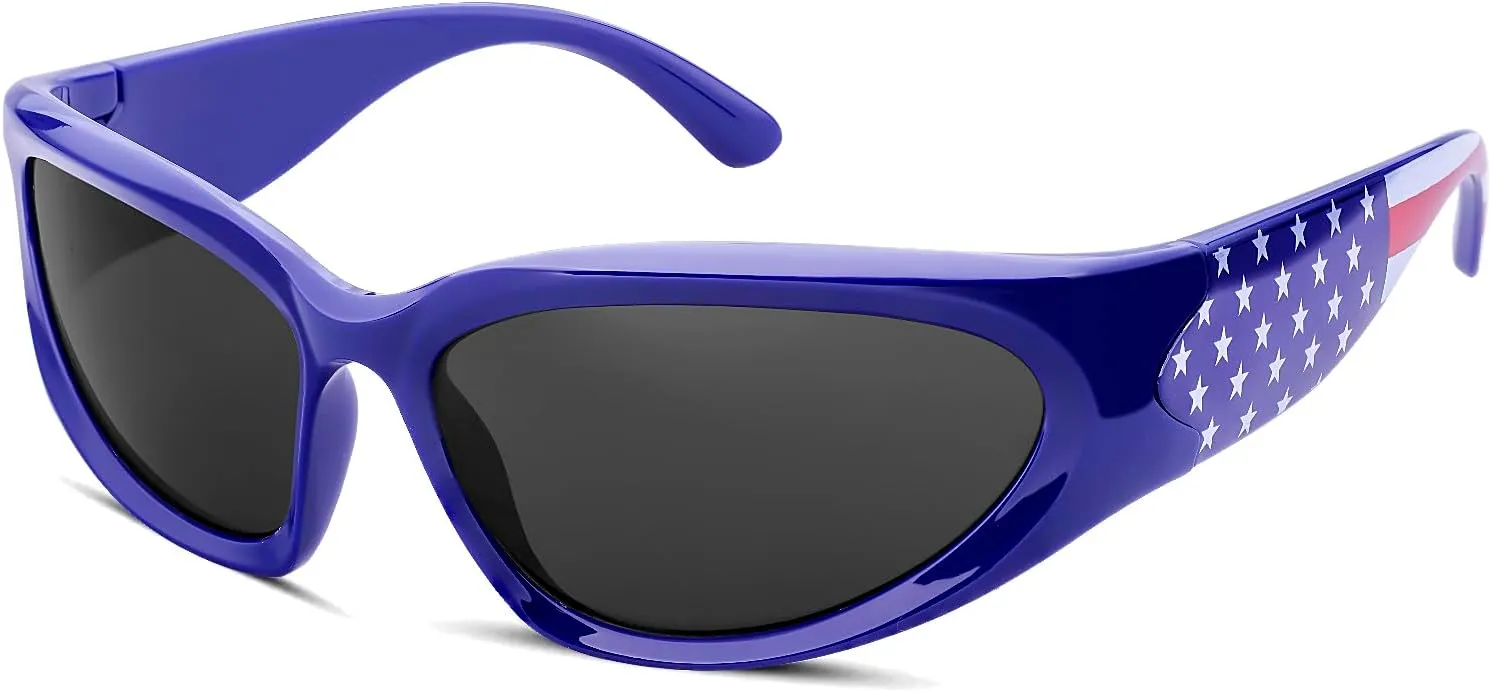 knliwkm 2 Pairs Y2K Wrap Around Sunglasses Sports Futuristic Oval Glasses for Women Men Trendy Fashion Shades Silver
