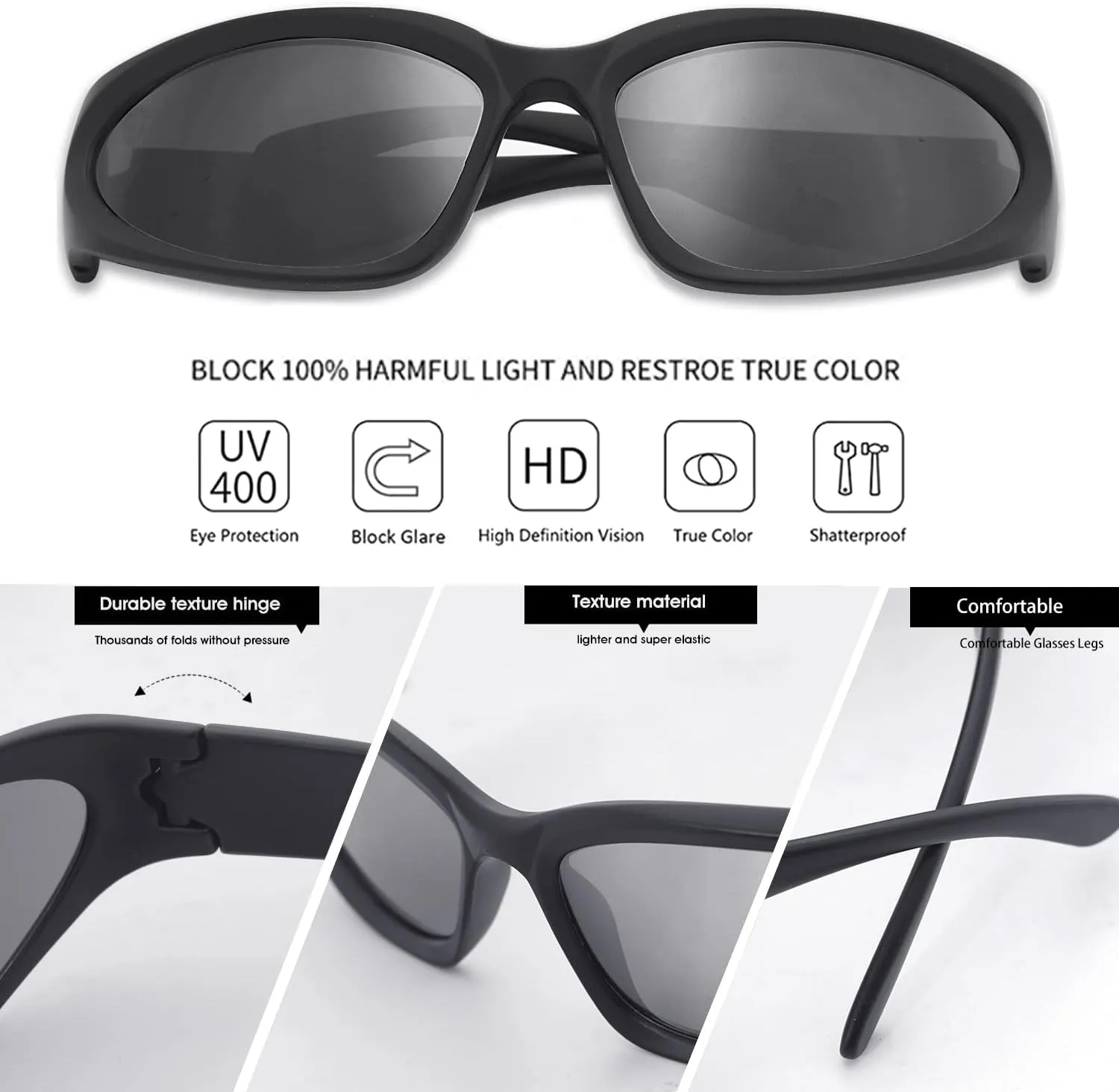 knliwkm 2 Pairs Y2K Wrap Around Sunglasses Sports Futuristic Oval Glasses for Women Men Trendy Fashion Shades Silver