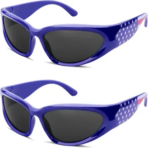 knliwkm 2 Pairs Y2K Wrap Around Sunglasses Sports Futuristic Oval Glasses for Women Men Trendy Fashion Shades Silver