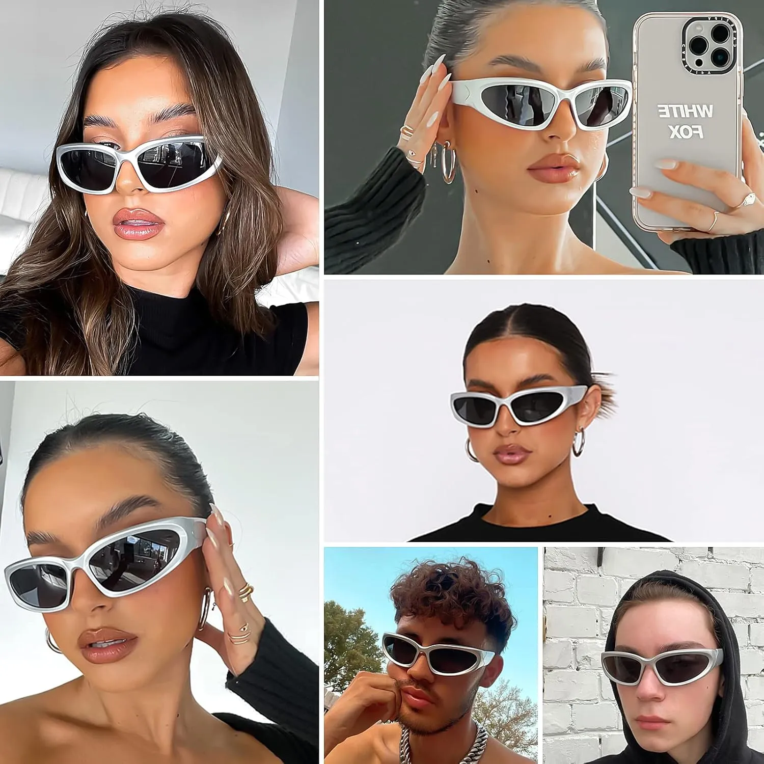 knliwkm 2 Pairs Y2K Wrap Around Sunglasses Sports Futuristic Oval Glasses for Women Men Trendy Fashion Shades Silver