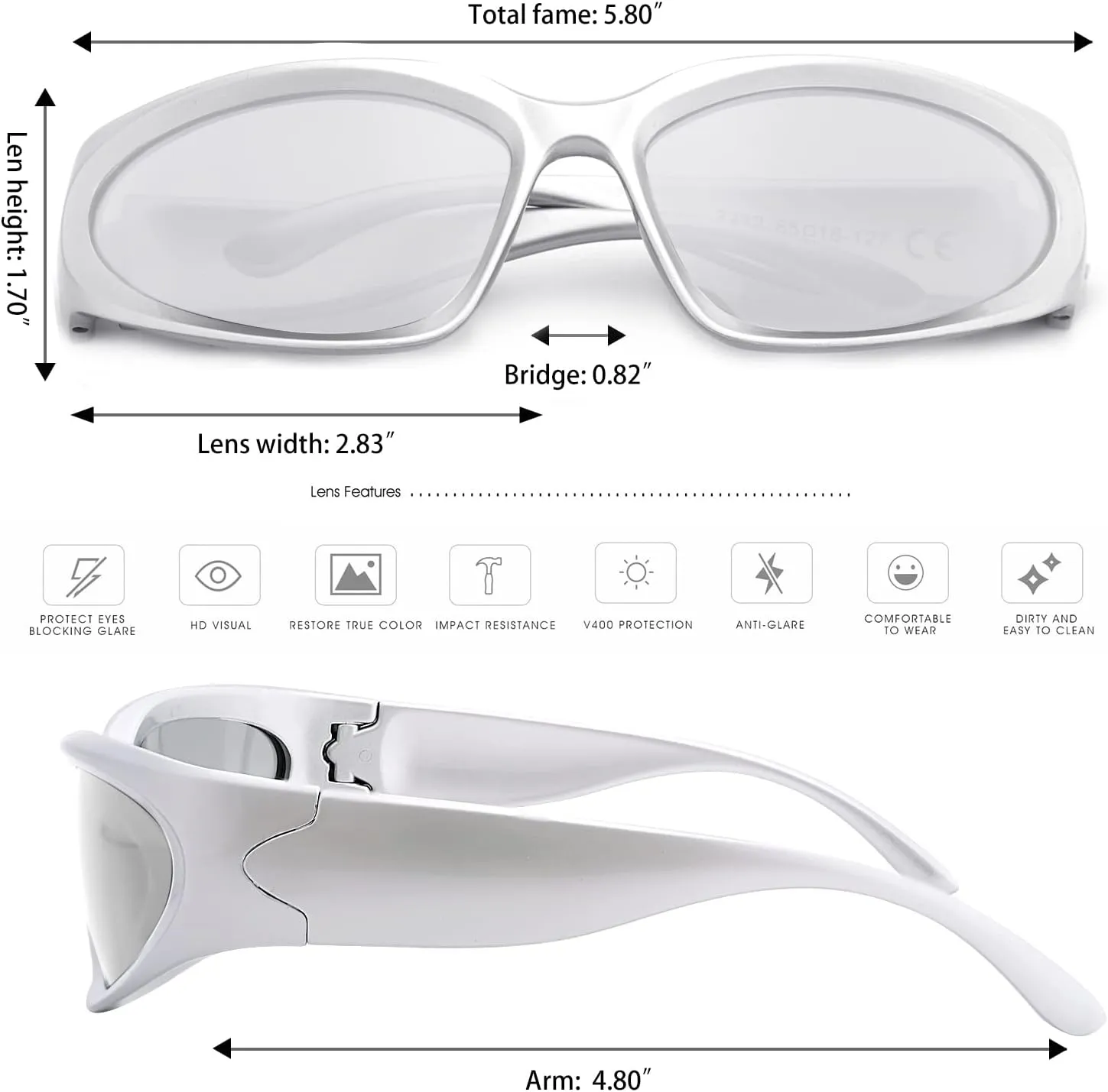 knliwkm 2 Pairs Y2K Wrap Around Sunglasses Sports Futuristic Oval Glasses for Women Men Trendy Fashion Shades Silver