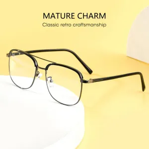 Kocolior Unisex Full Rim Square Double Bridge Alloy Reading Glasses 18032