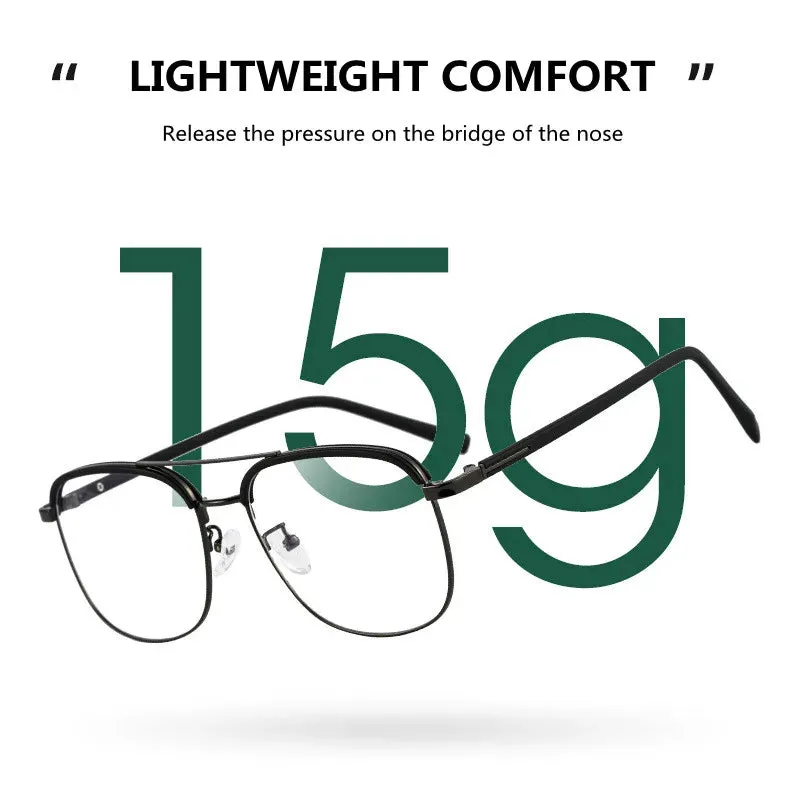 Kocolior Unisex Full Rim Square Double Bridge Alloy Reading Glasses 18032