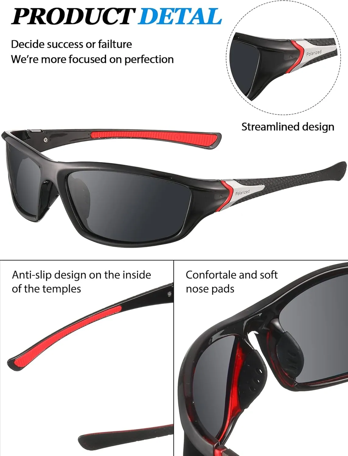 Konohan 9 Pairs Polarized Sports Sunglasses for Men Driving Shades Running and Tactical Polarized Sunglasses