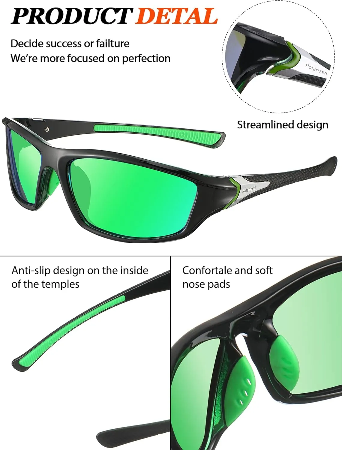 Konohan 9 Pairs Polarized Sports Sunglasses for Men Driving Shades Running and Tactical Polarized Sunglasses