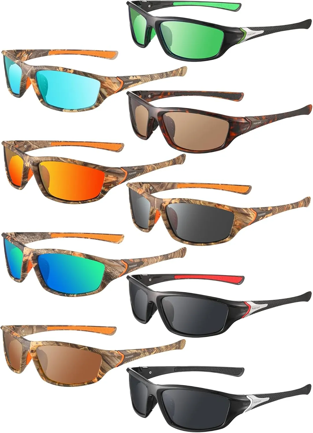 Konohan 9 Pairs Polarized Sports Sunglasses for Men Driving Shades Running and Tactical Polarized Sunglasses