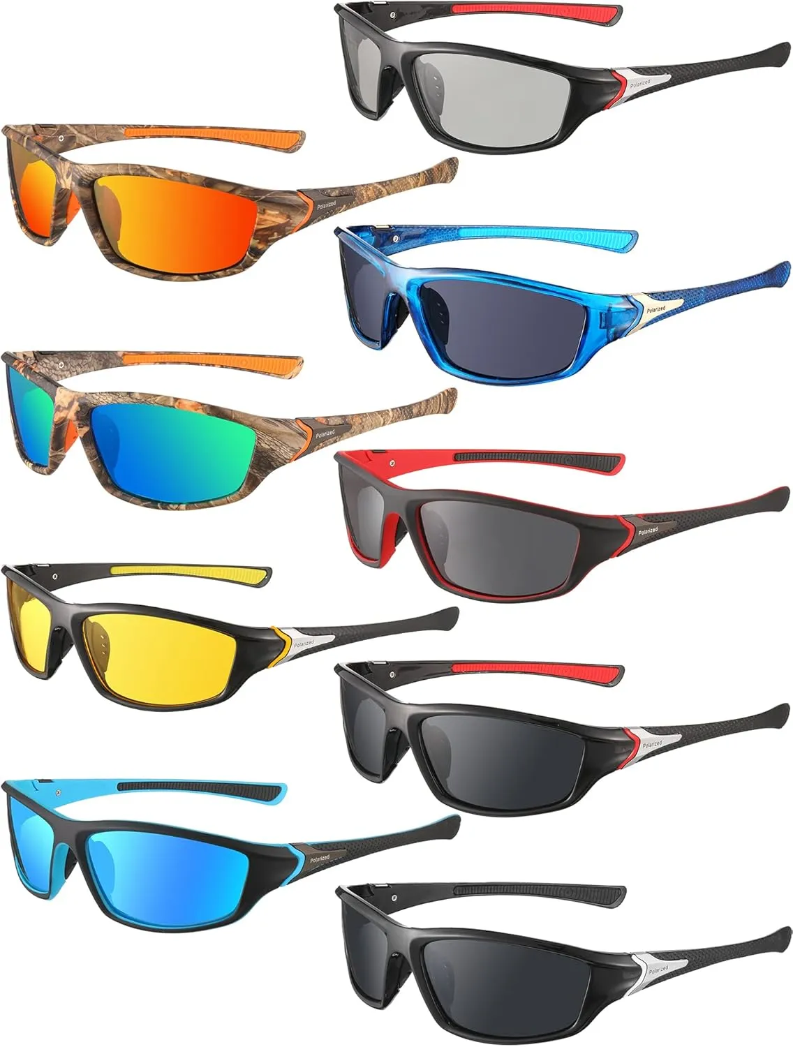 Konohan 9 Pairs Polarized Sports Sunglasses for Men Driving Shades Running and Tactical Polarized Sunglasses