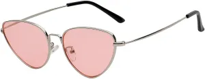 Ladies Designer Cat Eye Small Metal Frame Sunglasses Tinted Colors Lens