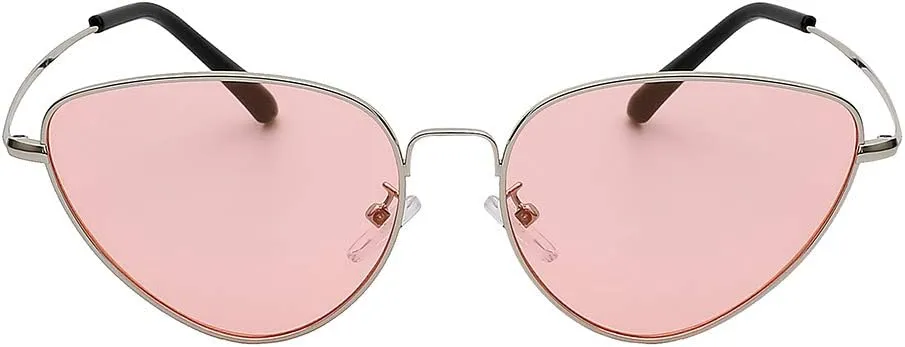 Ladies Designer Cat Eye Small Metal Frame Sunglasses Tinted Colors Lens