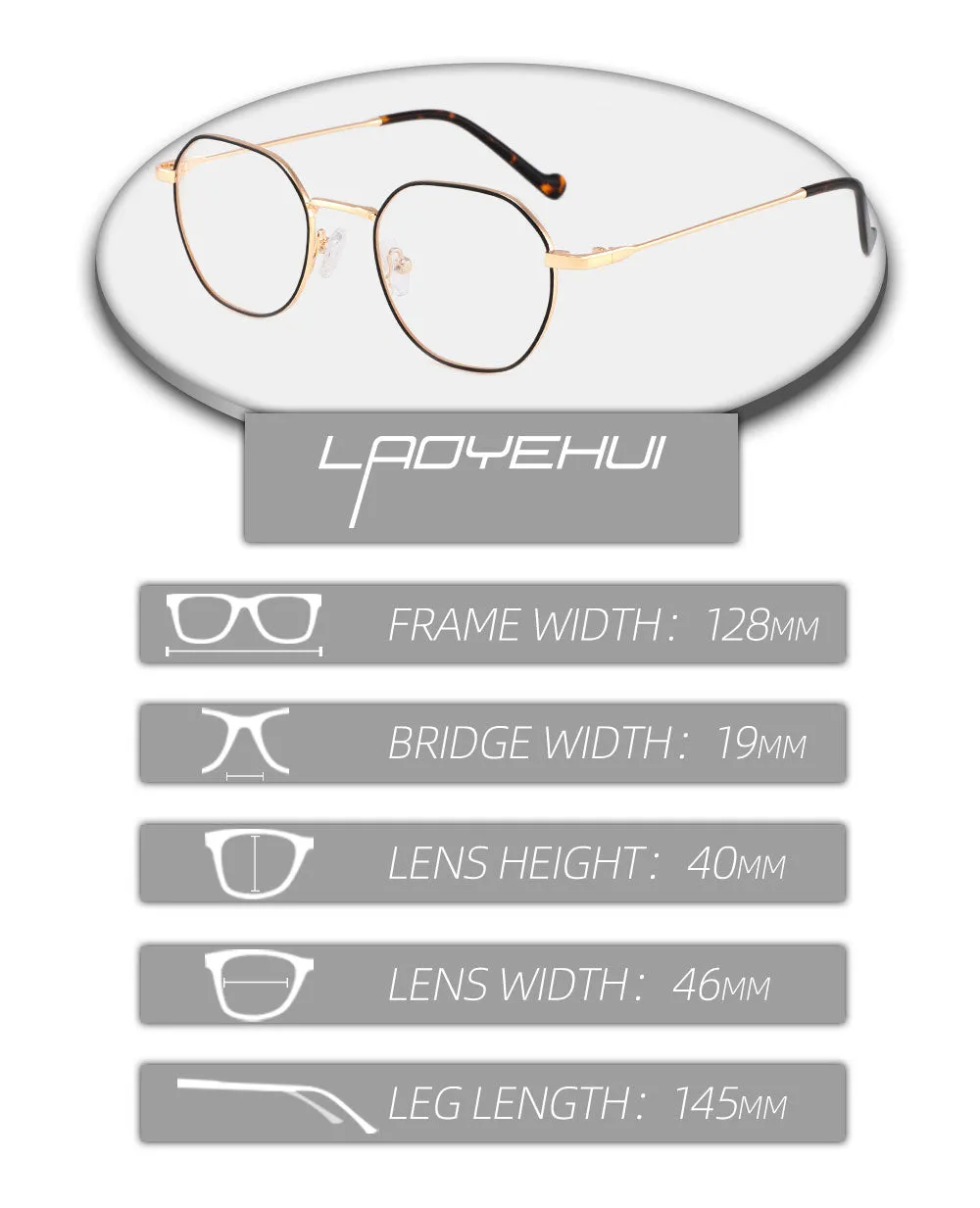 Laoyehui Unisex Full Rim Round Alloy Frame Eyeglasses 8824