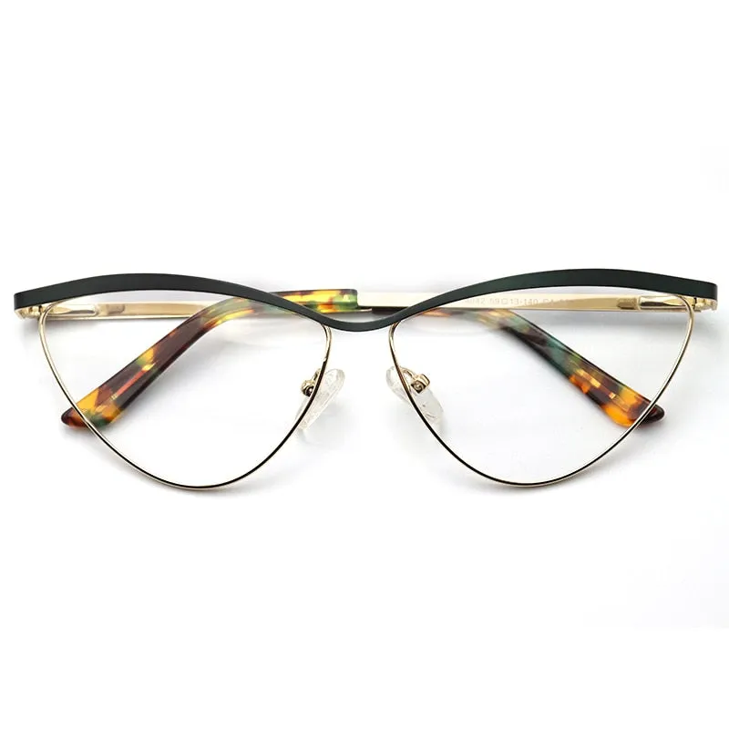 Laoyehui Women's Eyeglasses Cat Eye Alloy Frame 8042