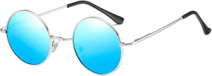 LASPOR Round Polarized Sunglasses for Hippie Glasses Metal Frame 100% UV Blocking Lens