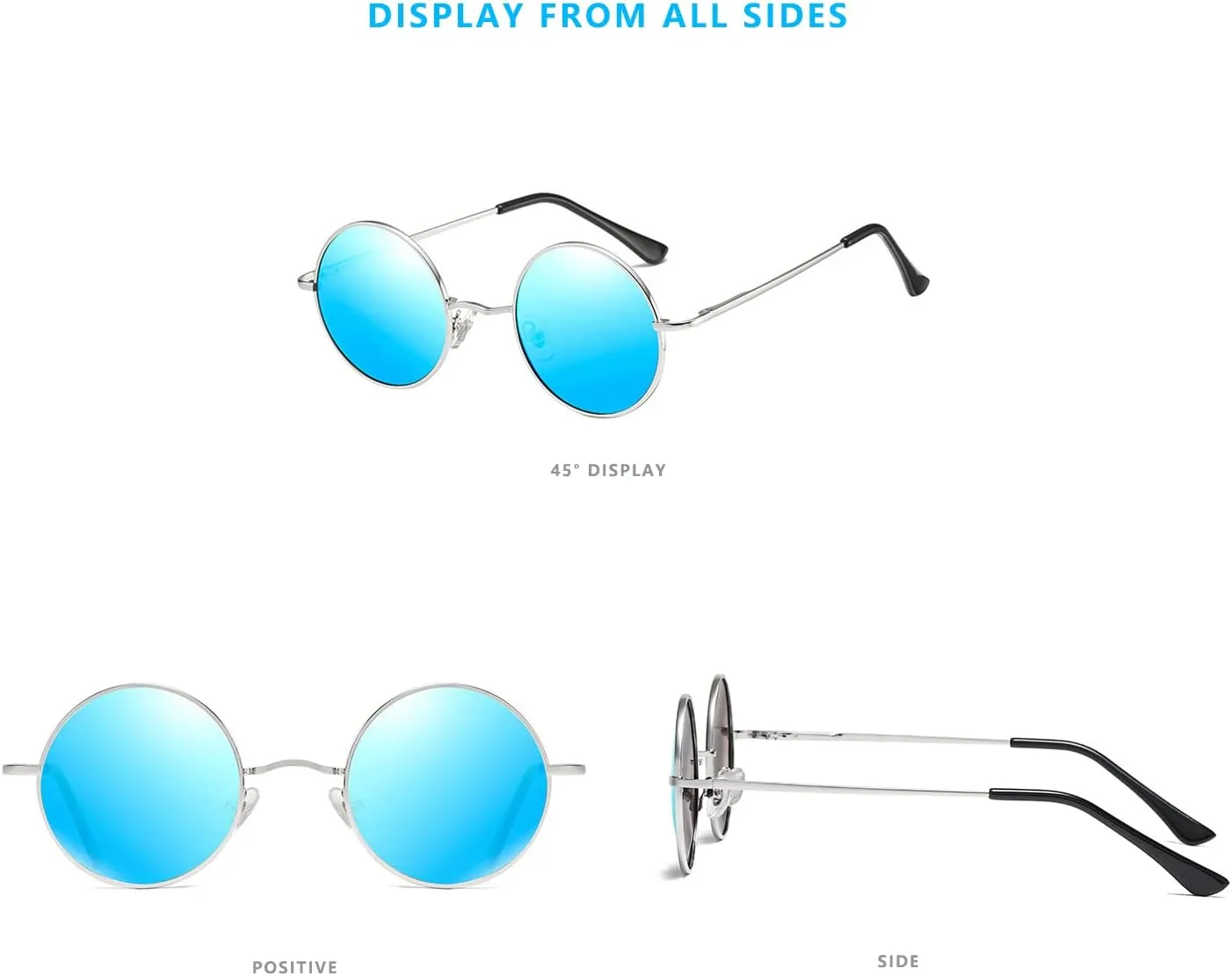 LASPOR Round Polarized Sunglasses for Hippie Glasses Metal Frame 100% UV Blocking Lens