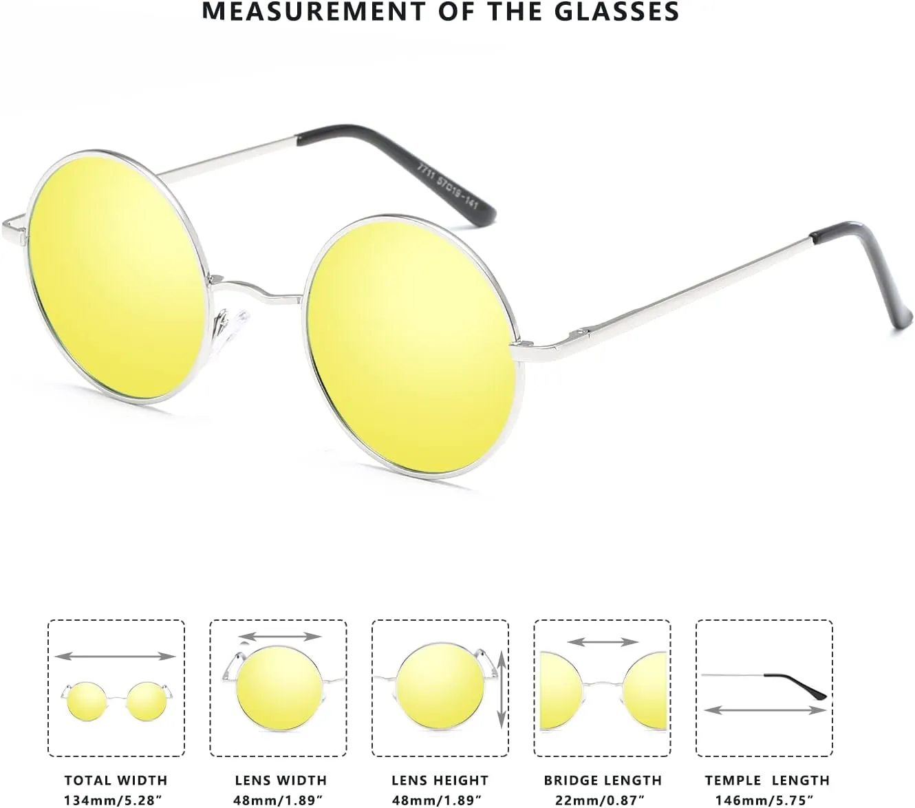 LASPOR Round Polarized Sunglasses for Hippie Glasses Metal Frame 100% UV Blocking Lens