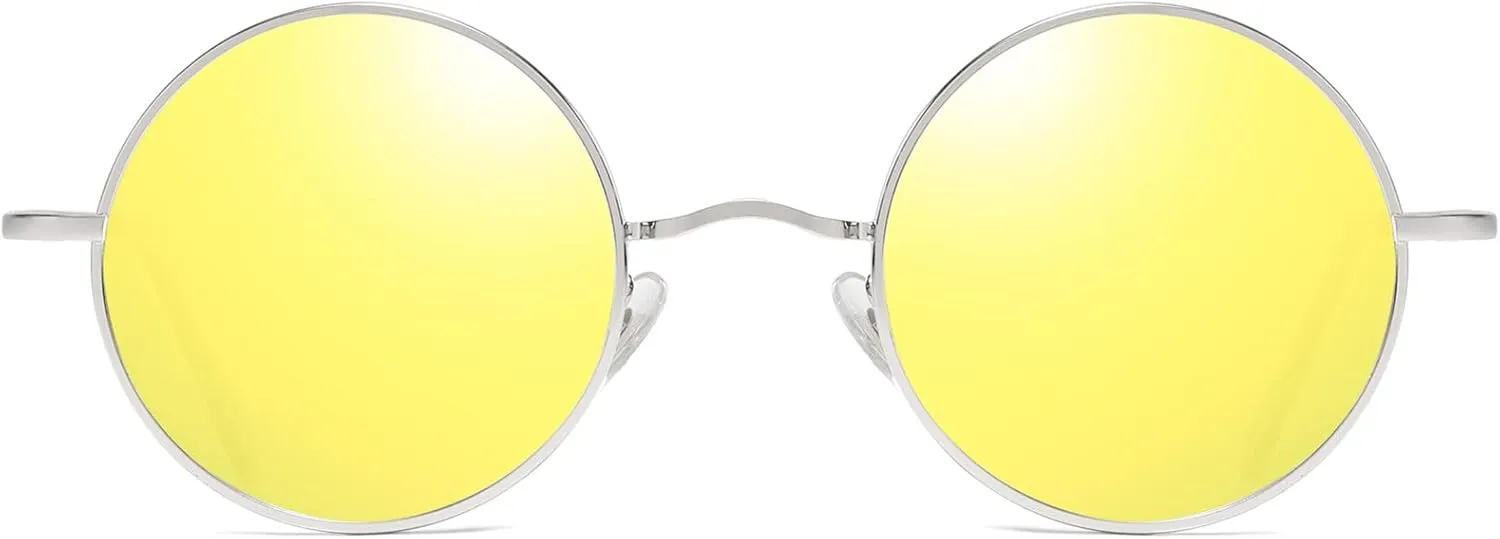 LASPOR Round Polarized Sunglasses for Hippie Glasses Metal Frame 100% UV Blocking Lens