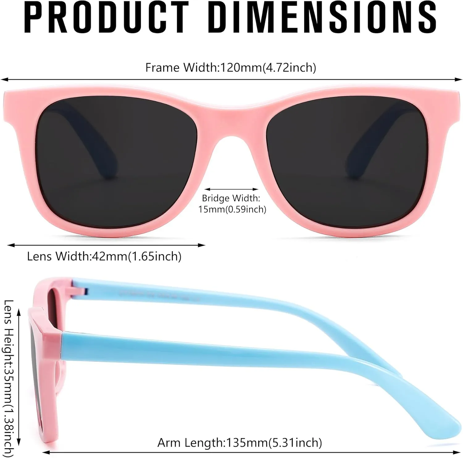 LIU·WEN Kids Polarized Sunglasses for Boys Girls - Square Flexible TPEE Rubber Frame Toddler Shades for Age 2-7