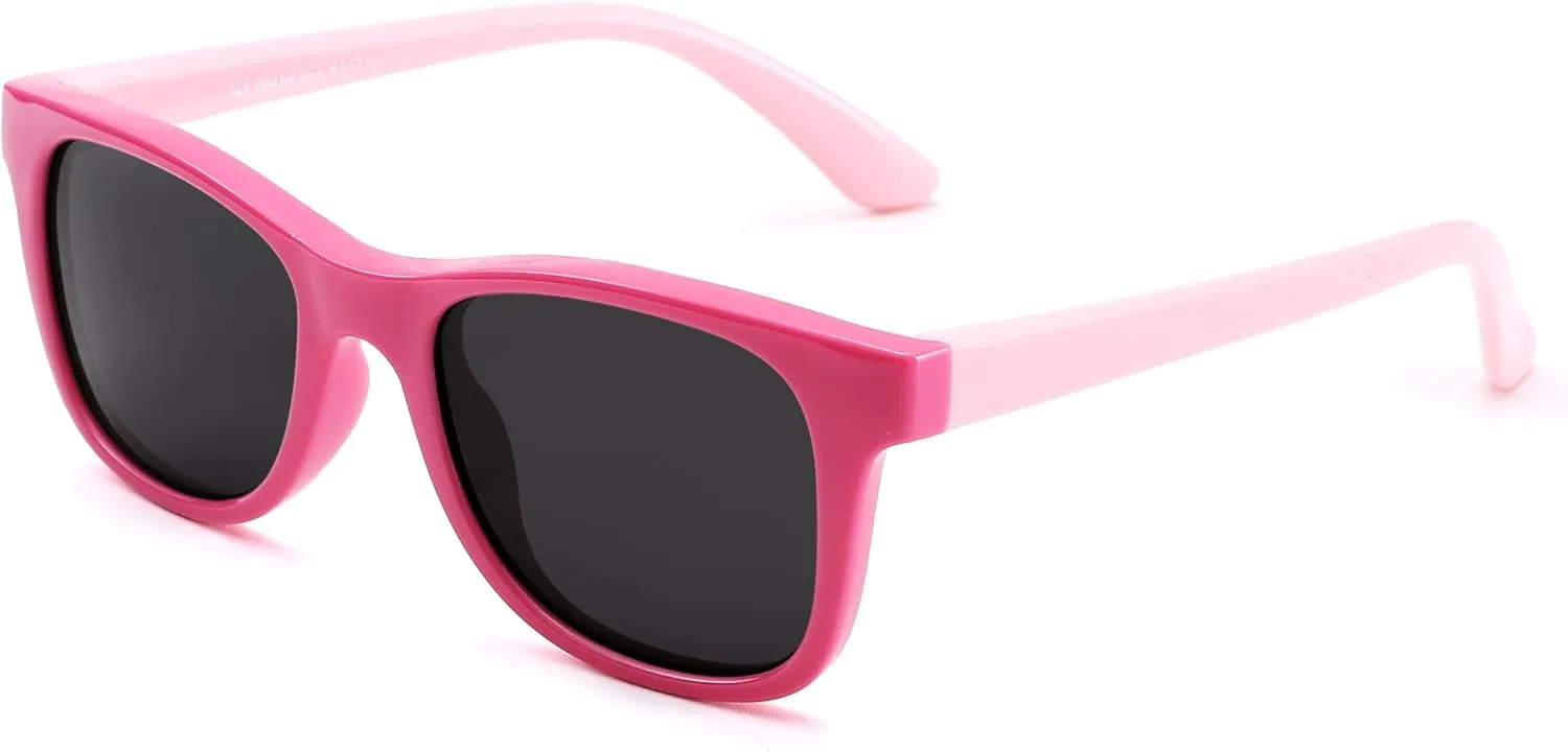 LIU·WEN Kids Polarized Sunglasses for Boys Girls - Square Flexible TPEE Rubber Frame Toddler Shades for Age 2-7