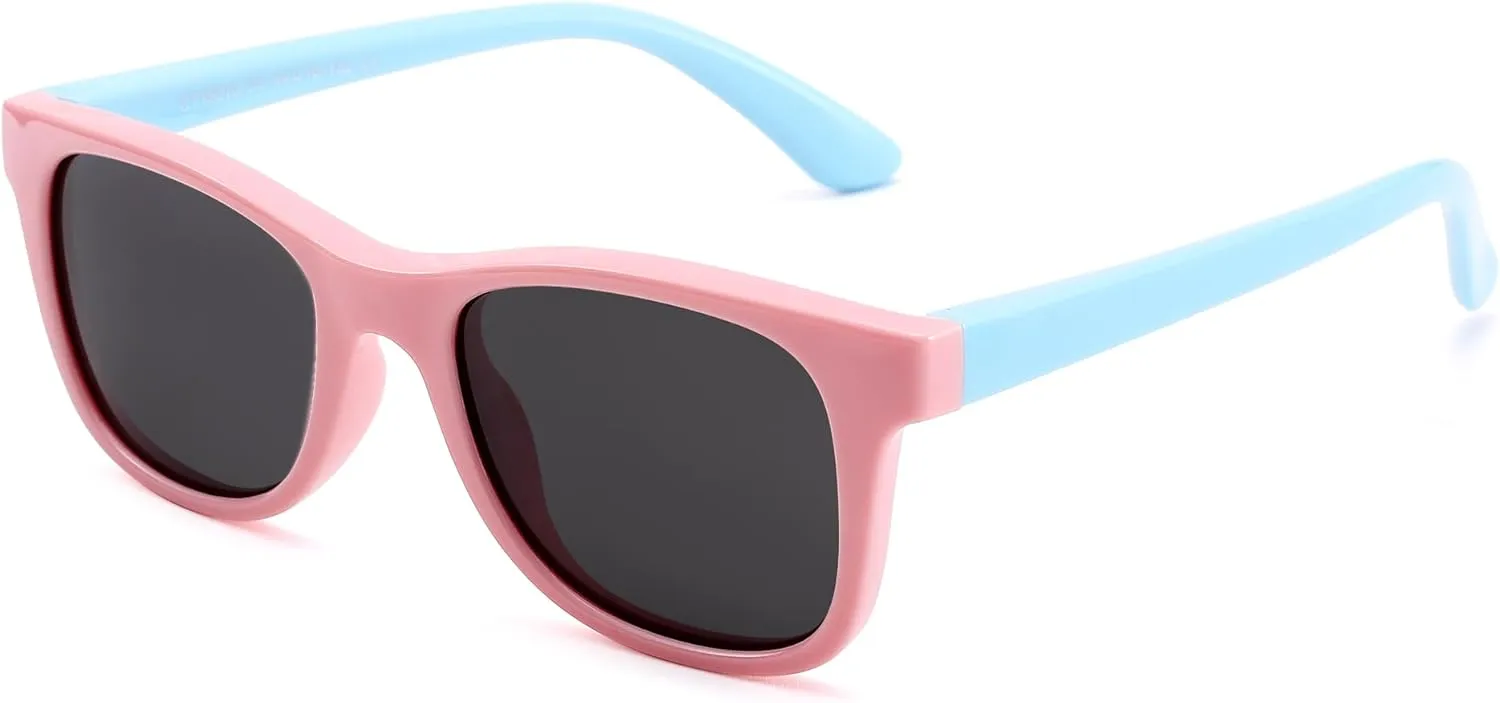 LIU·WEN Kids Polarized Sunglasses for Boys Girls - Square Flexible TPEE Rubber Frame Toddler Shades for Age 2-7