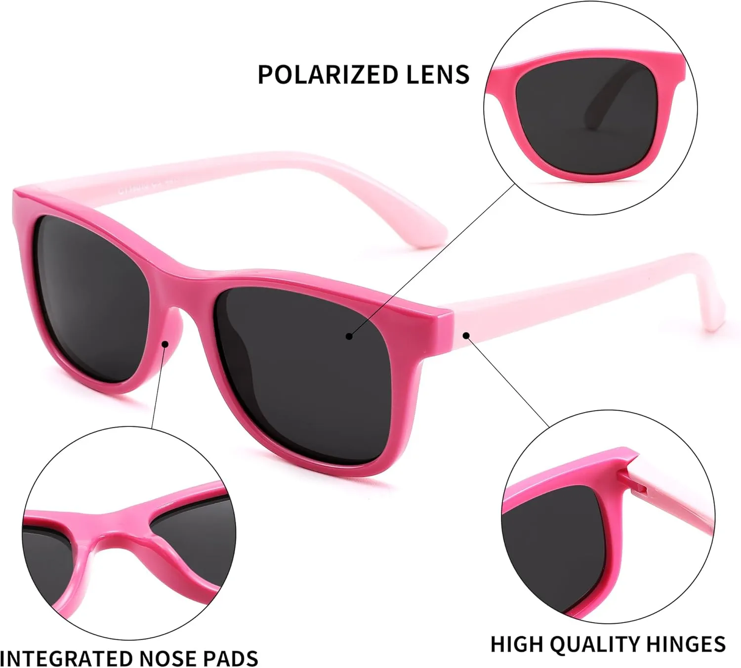 LIU·WEN Kids Polarized Sunglasses for Boys Girls - Square Flexible TPEE Rubber Frame Toddler Shades for Age 2-7