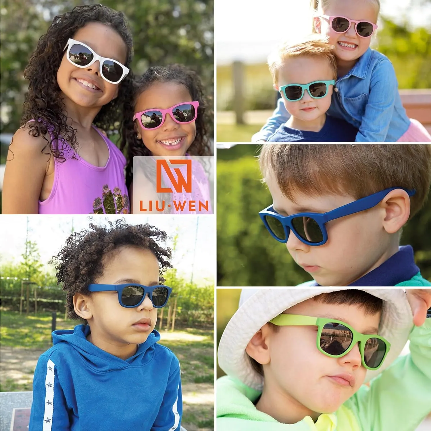 LIU·WEN Kids Polarized Sunglasses for Boys Girls - Square Flexible TPEE Rubber Frame Toddler Shades for Age 2-7